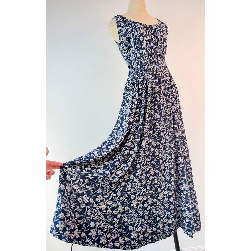 Faherty Navy and White Floral Midi Dress